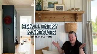 SMALL ENTRYWAY MAKEOVER farmhouse style customizations to make it our own Elysia English [upl. by Ytirehc]