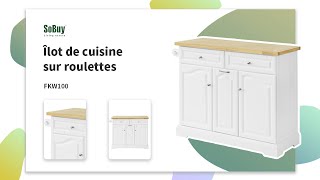 Sobuy Îlot de cuisine  Desserte cuisine  Ilot central cuisine  Desserte roulante  FKW100WN [upl. by Ennoval]