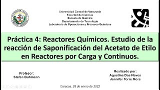 Práctica 4 Estudio de la reacción de Saponificación del Acetato de Etilo en Reactores [upl. by Genie]