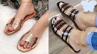 BEST DESIGNER IDEAS OF BEAUTIFUL EASY TRENDY HEEL SLIPPERS SANDLAS WEDGES CHAPPAL DESIGN [upl. by Annahsed]