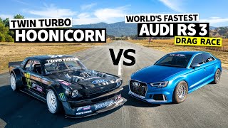 8 Second AWD Audi RS 3 vs Ken Block’s 1400hp AWD Ford Mustang Hoonicorn [upl. by Jarlath]