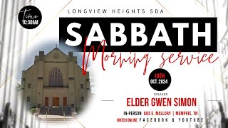 19 Oct 2024 Elder Gwen Simon Longview Heights SDA Sabbath Morning Service [upl. by Sugihara248]