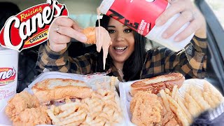 FIRST TIME TRYING RAISING CANES MUKBANG Chicken Tenders and Fries with a HUGE CUP OF SAUCE [upl. by Elokcin494]