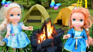 Anna and Elsa Toddlers Camping Adventure Part 1  Elsya amp Annya Barbie Car Toys amp Dolls Adventures [upl. by Akelahs]