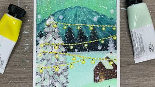 Easy Painting for Beginners  Northern Lights Winter Scenery Painting [upl. by Rickey]