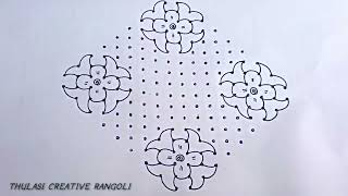 1822 dots rangoliNavaratri festival rangolieasy big flowers rangoliBY THULASI CREATIVE RANGOLI [upl. by Aritak]