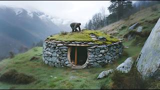 A Man Builds a Stone Round Shelter in the Mountains  Start to Finish  Hadioutdooradventures [upl. by Ailedua]