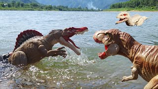 SPINOSAURUS Vs INDOMINUS vs TREX Territorial Battle  Jurassic World  Movie for Families [upl. by Nawed632]