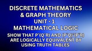 DM– Show that p˅q˄r and p˅q˄p˅r are logicaly equivalent by using truth tablesJayaMathsAcademy [upl. by Obadias741]