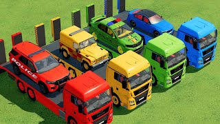 TRANSPORTING ALL POLICE CARS AMBULANCE FIRE TRUCK MONSTER TRUCK WITH TRUCK FARMING SIMULATOR 22 [upl. by Attenborough]