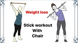 Stick workout  stick workout with chair  stick workout with cardio  inches loss and weight loss [upl. by Nnyltak]