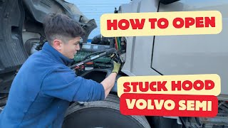 How to open the stuck hood on Volvo Semi Truck [upl. by Esoranna217]