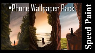 Painting a Phone Wallpaper Pack  cliff landscape krita [upl. by Reynard]