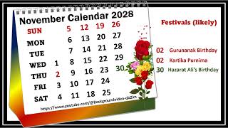 November Calendar 2028 novembercalender2028 [upl. by Ateerys]