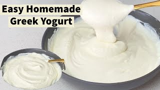 EASY HOMEMADE GREEK YOGURT START TO FINISH USING STARTER  ONLY 2 INGREDIENTS WITH MEASUREMENTS [upl. by Anrat229]