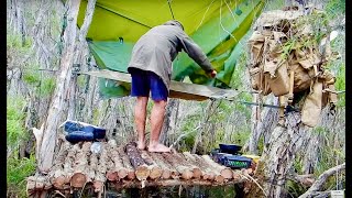 Swamp Survival Shelter… Overnight Camping In A Wetland [upl. by Ruggiero479]