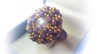 DIY video tutorial anello Medea Beadwork how to make a ring with seedbeads and crystals [upl. by Ahsoyek]