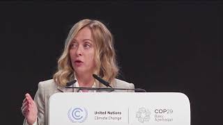 Baku lintervento di Giorgia Meloni alla COP29 [upl. by Eilrebmik148]