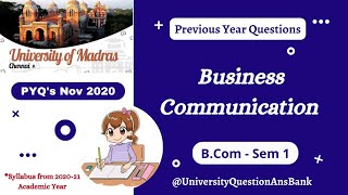 B Com 1st Year 2020  Business Communication  Question Paper  University of Madras  Nov 2020 [upl. by Enyalahs20]