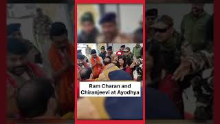 MegaStars RamCharan and Chiranjeevi garu are being Welcomed in Ayodhya 🚩🕉️😍 [upl. by Davis]