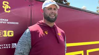 USC TE coach Zach Hanson on young tight end development Kade Eldridge scrimmage performance [upl. by Kinnard982]