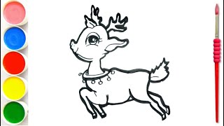 How to Draw Rudolph  Christmas Coloring Drawing For Kids Art Easy [upl. by Kalindi576]