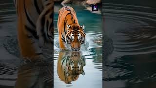 A Tigers Reaction While Standing in Calm Water TigerInWater 🐅💦 [upl. by Viki]