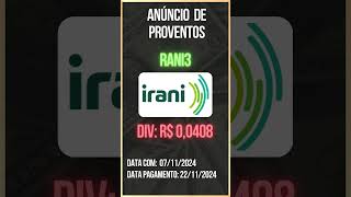 Anúncio de Proventos  RANI3  CELULOSE IRANI [upl. by Orsa]