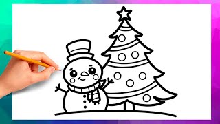 COMO DESENHAR UMA ÁRVORE DE NATAL FÁCIL  Como desenhar um boneco de neve fácil [upl. by Enid]