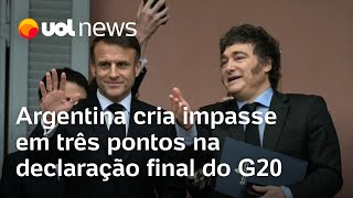 Argentina cria impasse em 3 pontos no G20 questões de gênero taxação de superricos e Agenda 2030 [upl. by Atiuqal975]