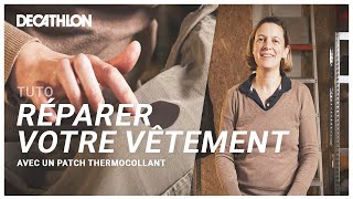 TUTO  Comment réparer un vêtement à laide dun patch thermocollant  ⛰️ I Decathlon [upl. by Cavanaugh]