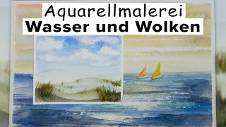 AliceART  Aquarell Kurs 4 für Anfänger  Wasser und Wolken  Aquarell malen lernen  watercolor [upl. by Erret]