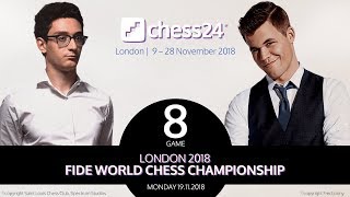 CaruanaCarlsen Game 8  2018 FIDE World Chess Championship [upl. by Ahsirtak]