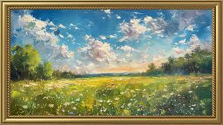 Vintage Spring Meadow Painting  Gold Frame TV Art Screensaver for TV Wallpaper [upl. by Arytas]