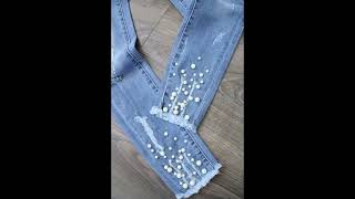 UniqueampElegant styles to Design jeans Denim with febric stickersamp Embroidery ampbutton [upl. by Eerrahs]