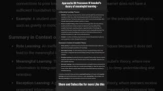 Different Approaches Or Processes Of Learning  Ausubels theory of meaningful learning [upl. by Eirrab264]