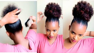 Simple High Puff Hairstyle with Afro puff drawstring extension Caromathini [upl. by Sumer]