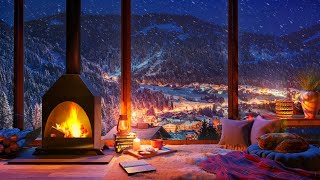 Cozy Winter Ambience for Reading with a Fireplace Snowfall and Blizzard Sounds [upl. by Stanfill]