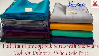 PLAIN PURE SOFT SILK SAREES ONLINE SHOPPING WITH PRICE [upl. by Collete693]