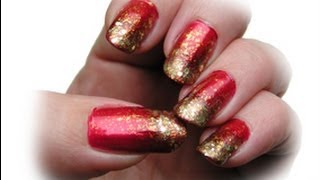 Sponge Nail Art Tutorial redgold easy step by step Ombre Nail Art deutsch DIY [upl. by Joel]