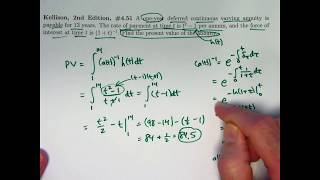 Actuarial Exam 2FM Prep PV of Nonconstant Continuous Annuity w Nonconstant Force of Interest [upl. by Ace]