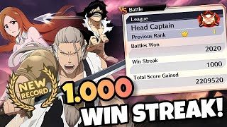 MY NEW RECORD RANK 1 1000 WIN STREAK BRAVE BATTLE DI HEAD CAPTAIN  Bleach Brave Souls [upl. by Sanchez]