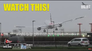 American 777 insane landing at London Heathrow [upl. by Semajwerdna789]