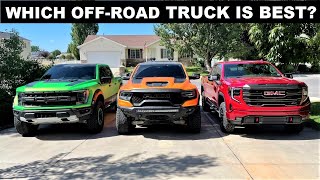 2022 Ford Raptor Vs Ram TRX Vs GMC Sierra AT4X Which Truck Is The Objective Winner [upl. by Bringhurst266]