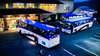 6台組バス夜間に転回して駐車 九州産交観光 大型バス Night in tourist bus in Japan [upl. by Yeldarb]