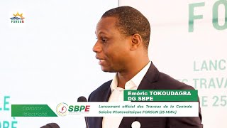 Lancement des travaux de la centrale solaire FORSUN de 25MWc  Intégralité du discours du DG SBPE [upl. by Milla]