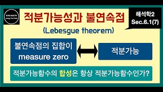 해석학2 61절 7 적분가능함수의 불연속점의 갯수  Lebesgue theorem  measure zero [upl. by Garlan]