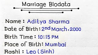 Marriage Biodata Format  Biodata For Marriage  Marriage Biodata For Boys  How To Write Biodata [upl. by Sone]