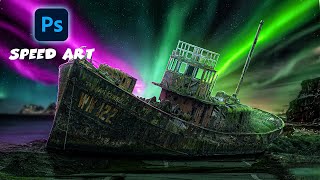 Fantasy old ship photo manipulation  Photoshop tutorial  SPEED ART [upl. by Eisse]