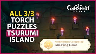 All 3 Torch Puzzles in Tsurumi Island Shirikoro Peak Underground Genshin Impact 2 2 [upl. by Yemirej]